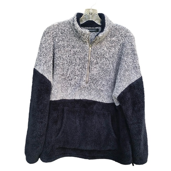 Merokeety Tops - Merokeety Faux Shearling Navy Blue and Gray Pullover Sweatshirt Size M